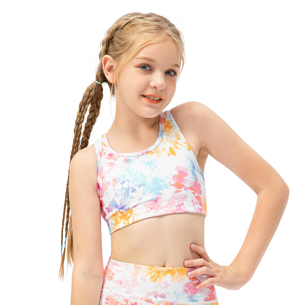 童装运动小背心印花锦纶瑜伽上衣女童健身舞蹈训练跑步背心23101