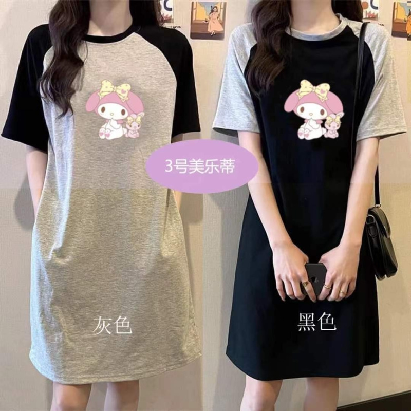 2024 Summer loose slimming printed t-shirt dress women's clothing student Korean style commuter mid-length fairy skirt 2024 Summer loose slimming printed t-shirt dress women's clothing student Korean style commuter mid-length fairy skirt