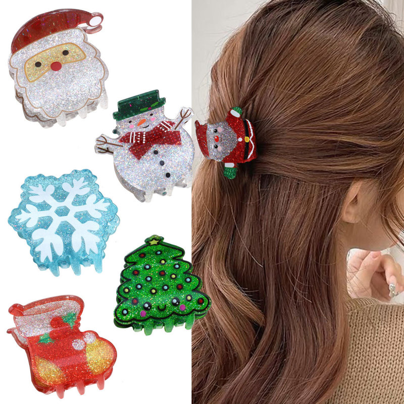 クロスボーダークリスマスクリップ、かわいいサンタクロース雪だるまヘアピン、女性用ヘアアクセサリー、後頭部のヘアスタイル、ホリデーヘッドドレス|undefined