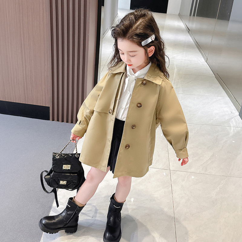 Cross-border children's clothing jacket one item dropshipping spring new cotton fabric medium length solid color trench coat Korean style baby jacket