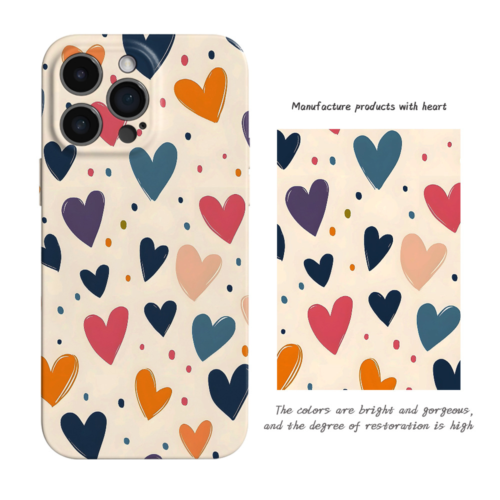 彩色爱心手机壳iPhone16promax跨境菲林苹果15小众设计14精孔全包