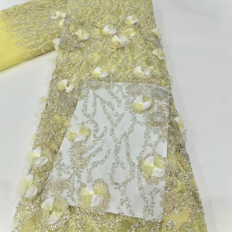 Pequeña decal fresca hecha a mano tubo de perlas tela bordada vestido vestido vestido de boda vestido de ropa infantil vestido de danza tela
