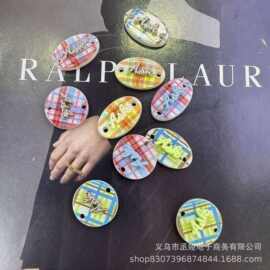 彩色格子纹树脂金属组合字母标牌椭圆异形圆形衣标毛衣开衫帽装饰