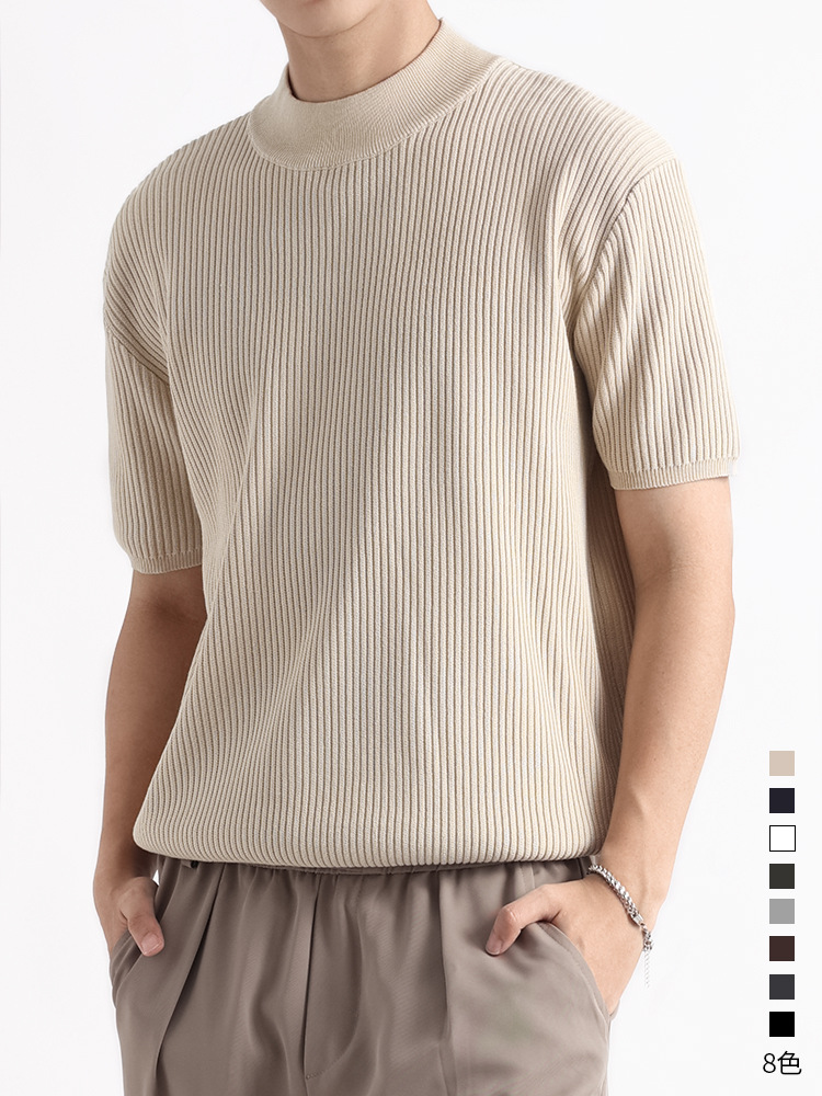 El viejo estilo de alto nivel de hombre agujero camiseta de punto de seda de hielo de manga corta hombre de verano de negocios de cuello redondo moda chaqueta hombre