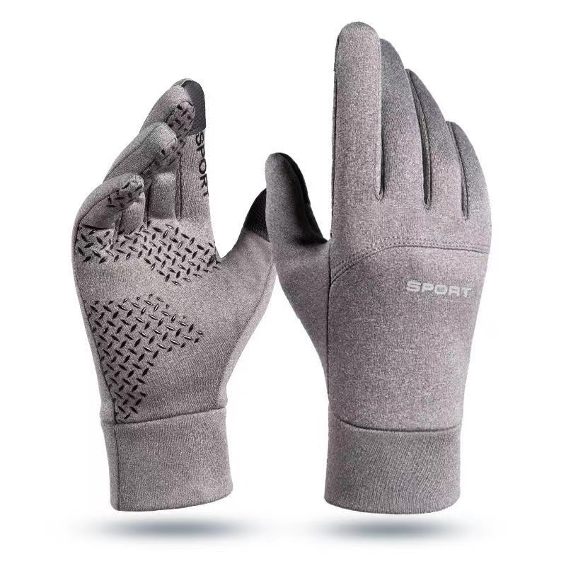 Gants de cyclisme d'hiver chauds pour hommes, ski avec velours coupe-vent, imperméable, antidérapant, écran tactile, deux doigts, simple face_voghion.com