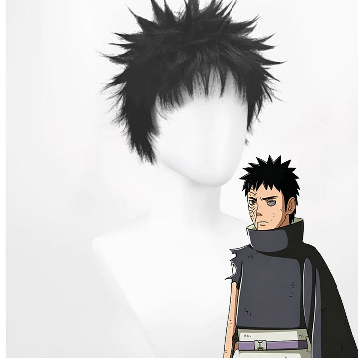 Mengqian Naruto Uchiha Obito Cosplay Wig, Black Short Hair with Upturned Ends, Factory Direct Sale
