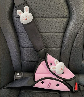 triangle retainer anti-collar panda | Seat belt shoulder pad - two-piece-set-little-rabbit-pink-triangle-retainer