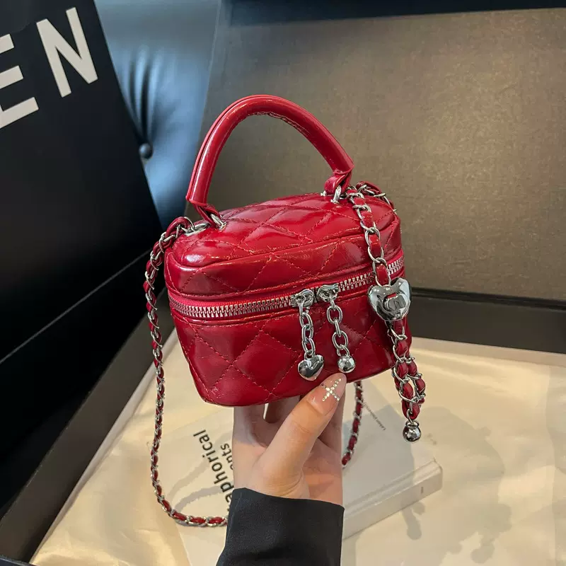 小香风菱格链条手提水桶包包女2024秋季新款高级感迷你单肩斜挎包