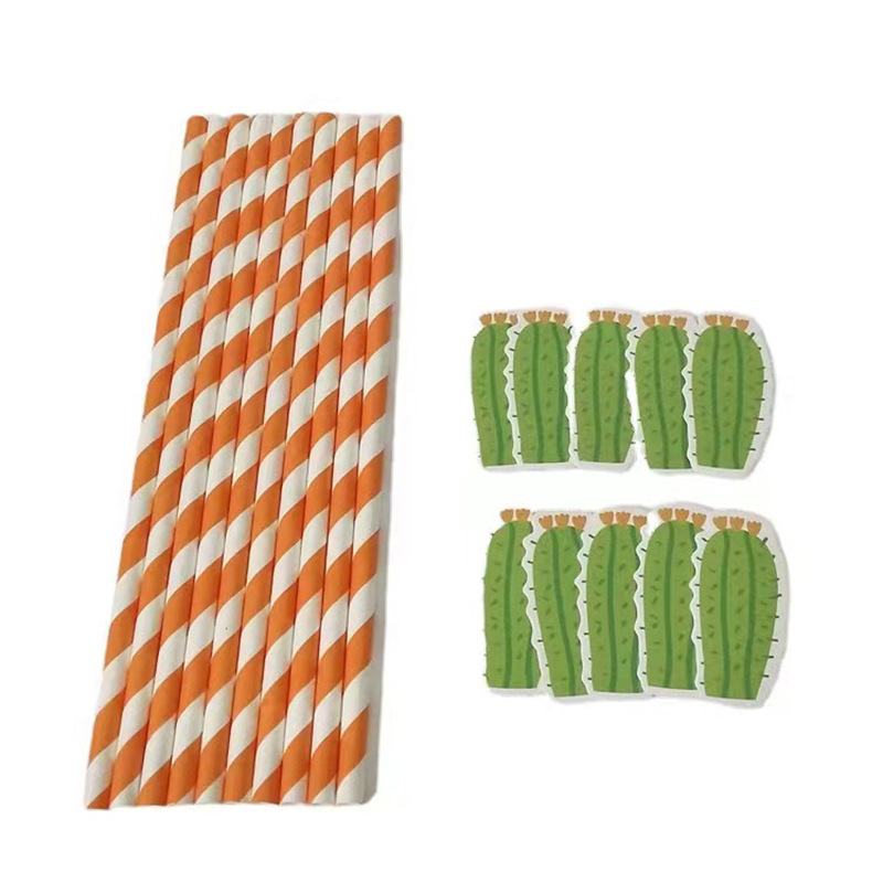 Partido creativo desechable degradable pastel de cumpleaños postre decoración jugo bebida cactus tarjeta paja papel