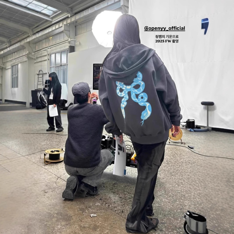 Now H Korean Generation Open Y* Same Style Year of the Snake Limited Print Loose Versatile Zipper Long-Sleeved Hooded Sweatshirt for Women