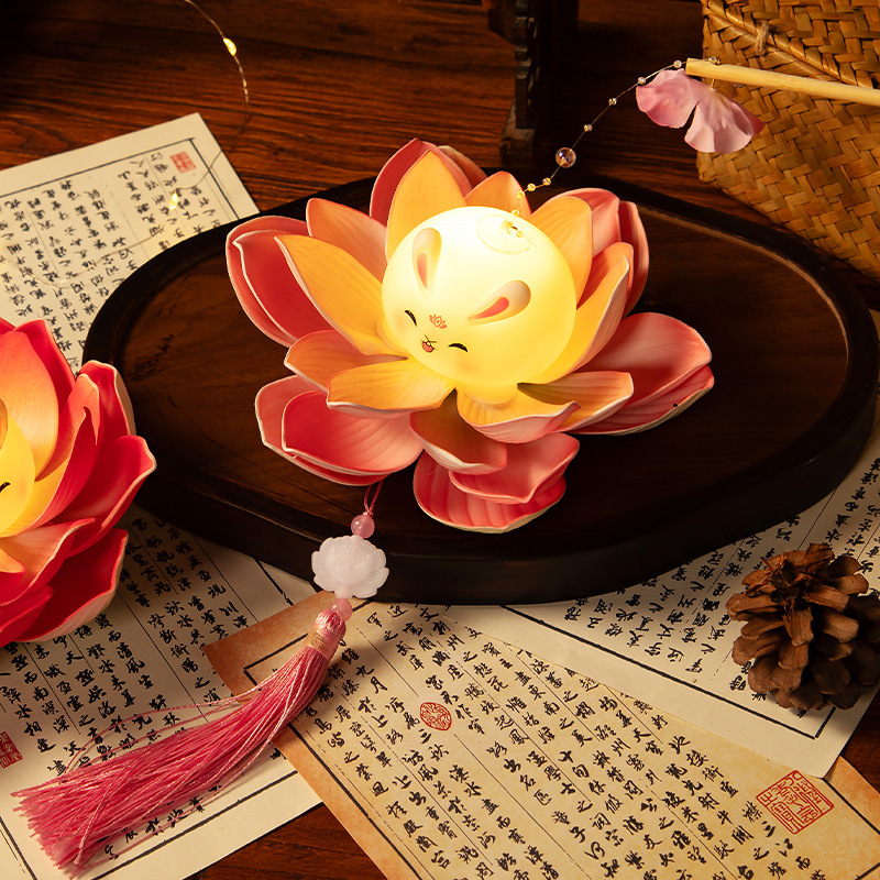 中秋创意荷花灯笼儿童手提花灯手工diy玉兔宫灯节日氛围拍照道具|undefined