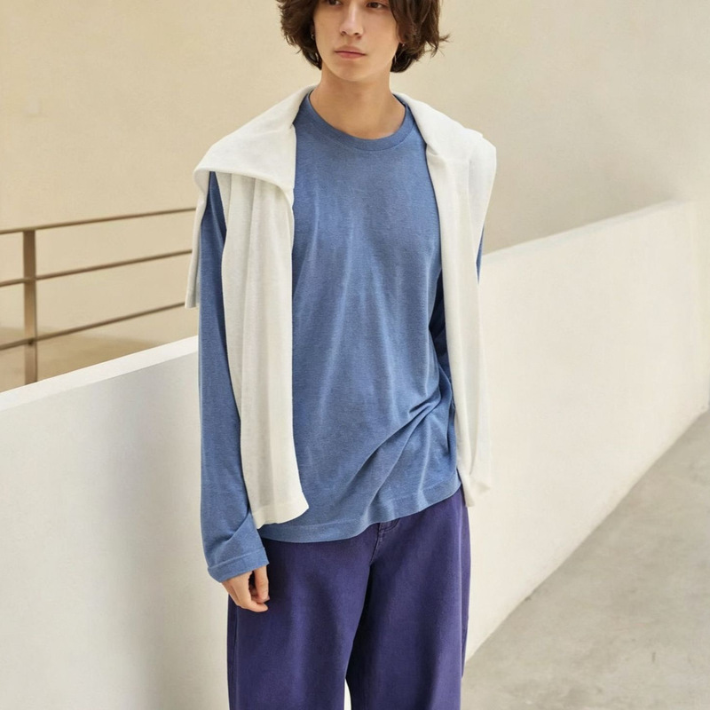 Lyocell Wool Blend Skin-Friendly Cool-Touch Cover-Up Long-Sleeve T-Shirt Sun Protection Top Versatile Solid Color Breathable T-Shirt