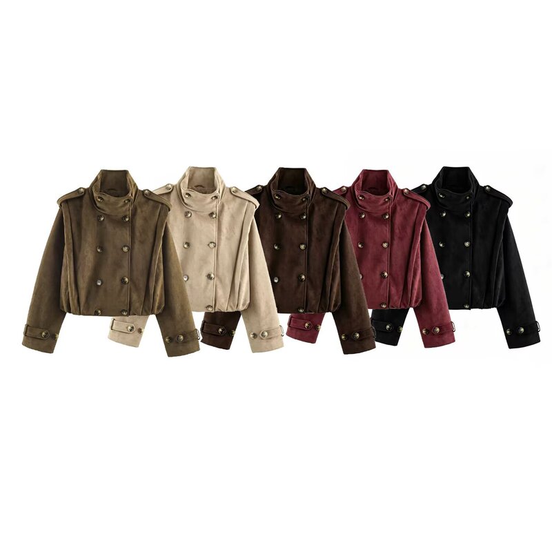 PB&ZA women's clothing 2026 autumn new collection: British-style short trench coat with a faux suede effect and pleated design, 8490706 PB&ZA women's clothing 2026 autumn new collection: British-style short trench coat with a faux suede effect and pleated design, 8490706