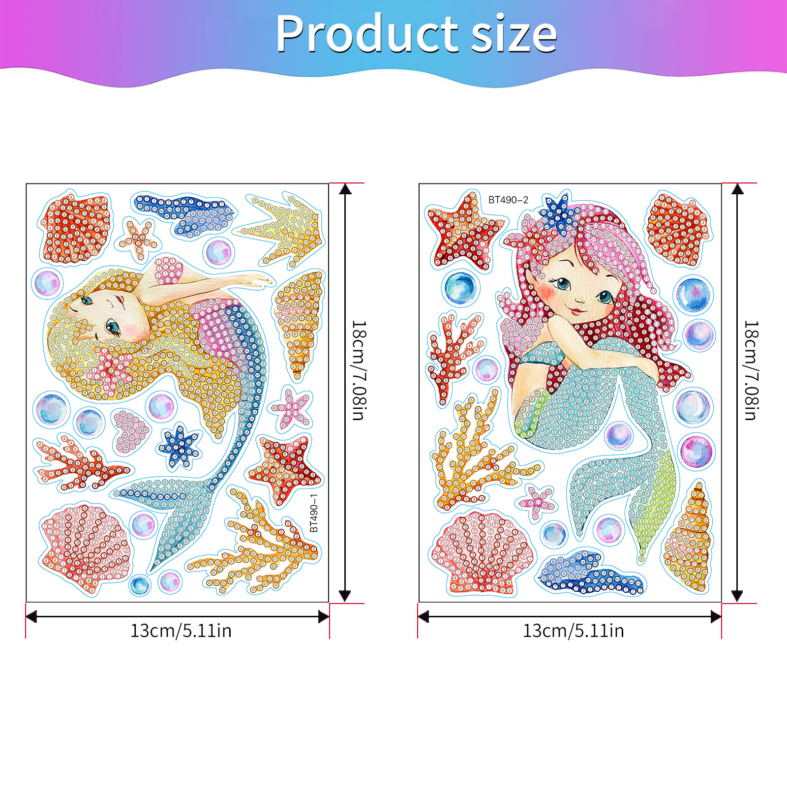 Dibujos animados sirena diamante pintura libre pegatinas DIY ladrillo pintura pared pegatinas hecho a mano ventana pegatinas cristal brillante diamante Venta caliente