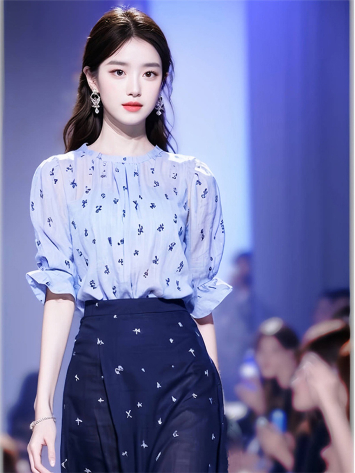 Bộ đầm maxi nữ thắt eo phong cách Pháp trang trọng màu xanh — váy xanh chi tiết 6