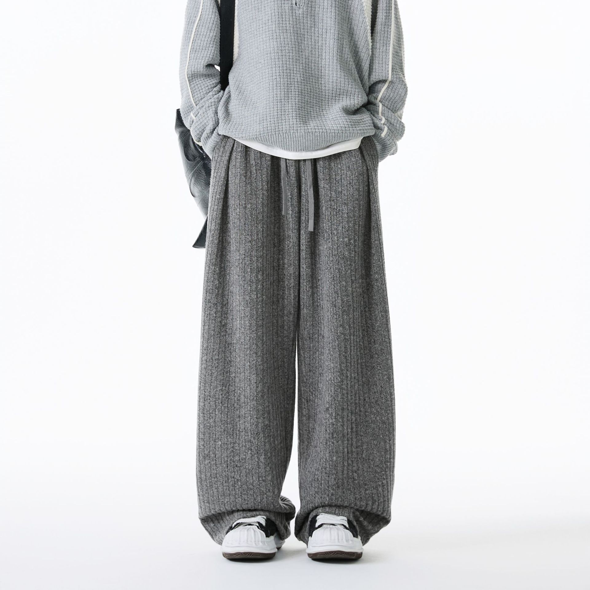 Texture Fleece Loose Drape Casual Pants Men 2025 Autumn New Heavy Texture Sweatpants Pleated Design Trendy Brand