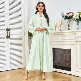 2025 Cross-Border Export Middle and Eastern European Women's Clothing Summer New Fashion Elegant Embroidered Pendant Robe Women's Dress
