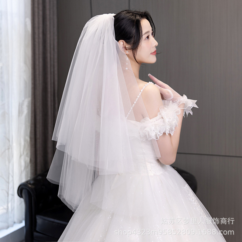 New Korean Style Simple Natural Style Bridal Headdress Short Veil Double Layer Plain Veil Photo Studio Seascape Travel Photo New Korean Style Simple Natural Style Bridal Headdress Short Veil Double Layer Plain Veil Photo Studio Seascape Travel Photo
