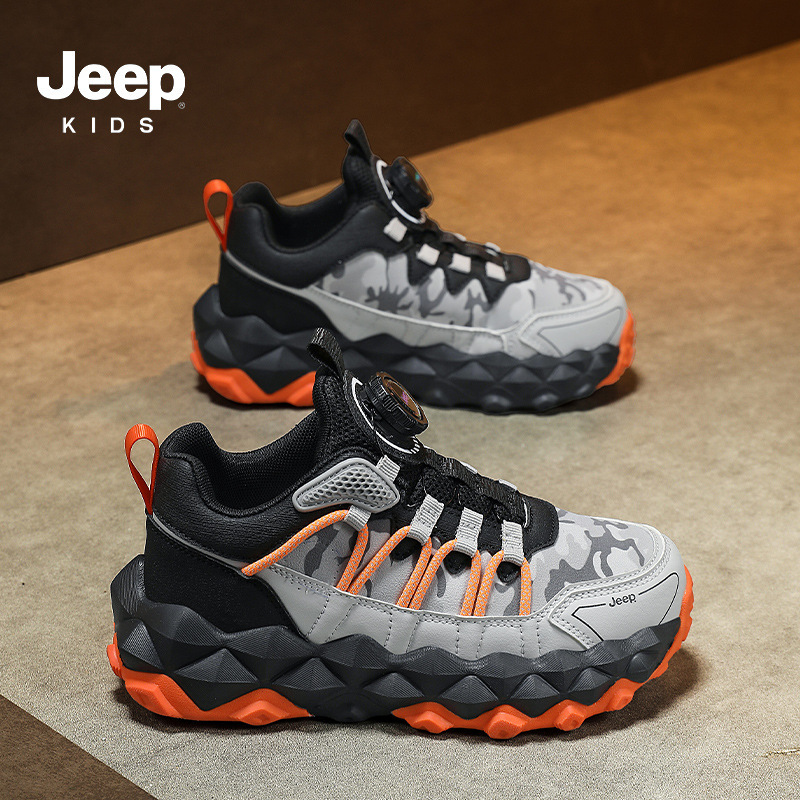 Jeep童鞋2025秋新款皮面防水运动鞋舒适轻便女童运跑步鞋旋转纽扣|undefined