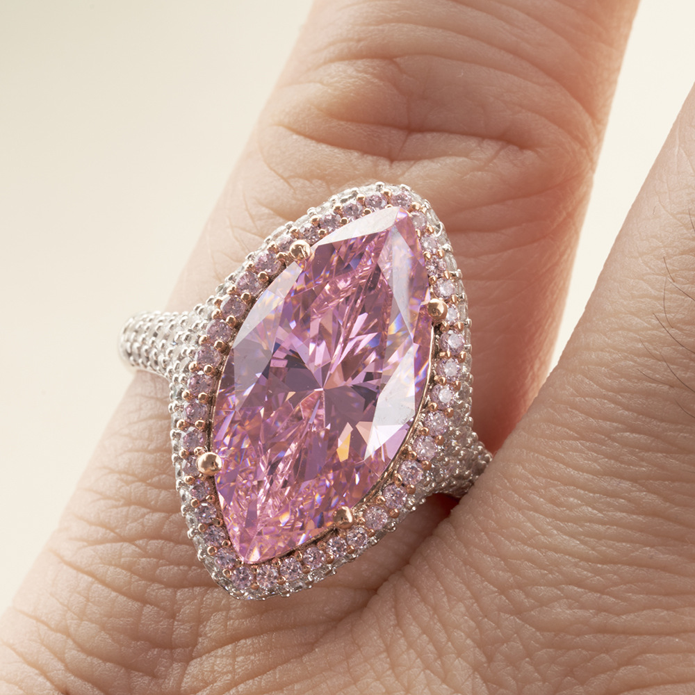 8x16mm Rosa caballo de corte las mujeres anillo diamante plata esterlina galjanoplastia gruesa alta calidad anillo las mujeres