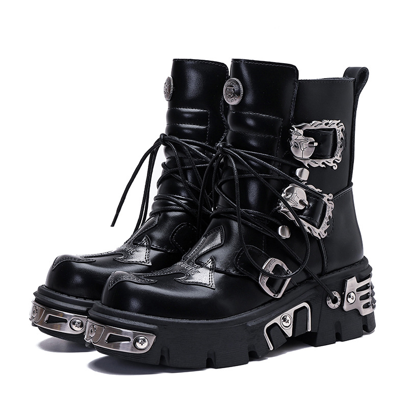 Retro casual high boots men's and women's same Spanish street shooting metal motorcycle boots punk tooling rock platform boots