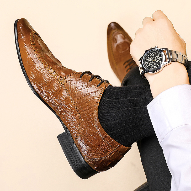 leather shoes men's dress shoes crocodile pattern British leather shoes business Oxford Fashion