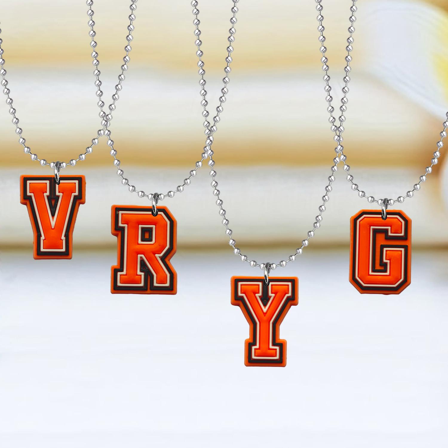 Orange round beads with letters