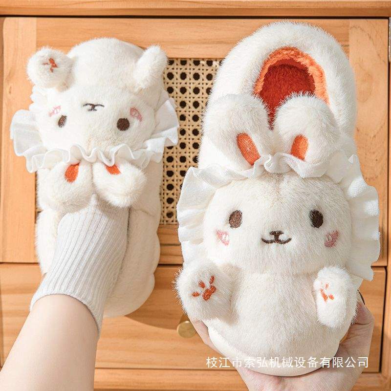 Four Seasons Cotton Slippers Women's New Anti-Slip Warm Student Cute Cartoon Home Indoor Bag Heel Cotton Slippers
