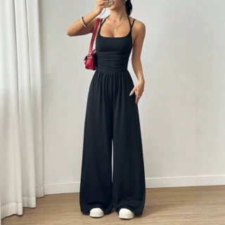 2026欧美跨境亚马逊夏季新款吊带女装休闲裹胸连体裤夏季阔腿宽松