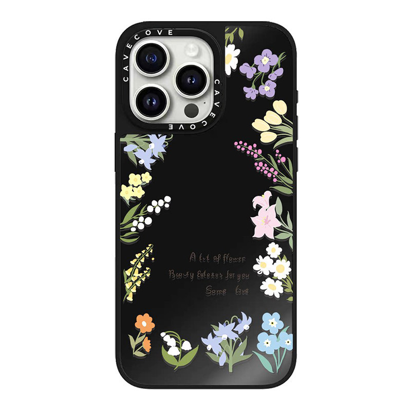 碎花适用苹果17手机壳iPhone15promax带补妆镜13高级感女14plus新