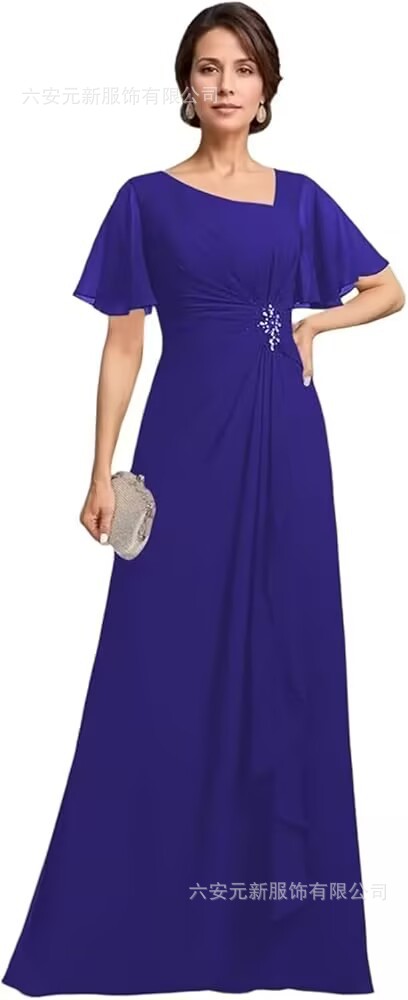 Vestido de novia de gasa de Amazon vestido de madre mariposa de manga corta plisada larga aplicación vestido de invitado de boda