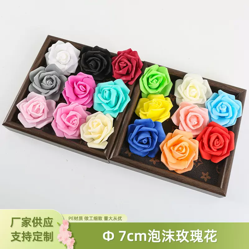 7cm泡沫仿真玫瑰花摄影道具头绢花婚礼玫瑰花墙装饰假花现货批发