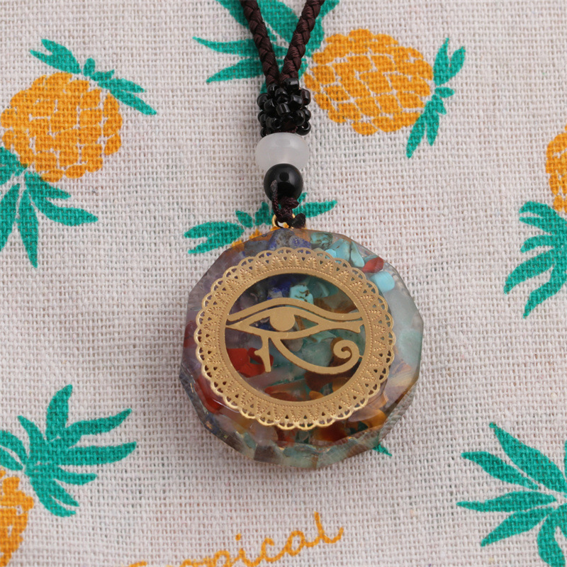 fashion semi-precious stone energy pendant geometric seven chakras demon eye necklace