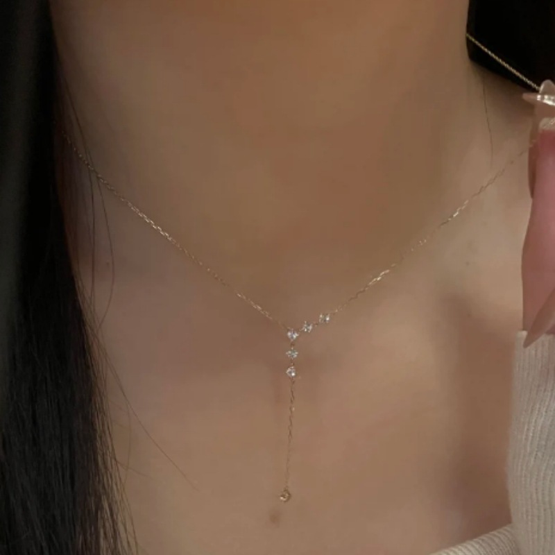 清冷感闪钻锆石项链女925纯银小众设计轻奢高级气质ins锁骨链配饰|undefined