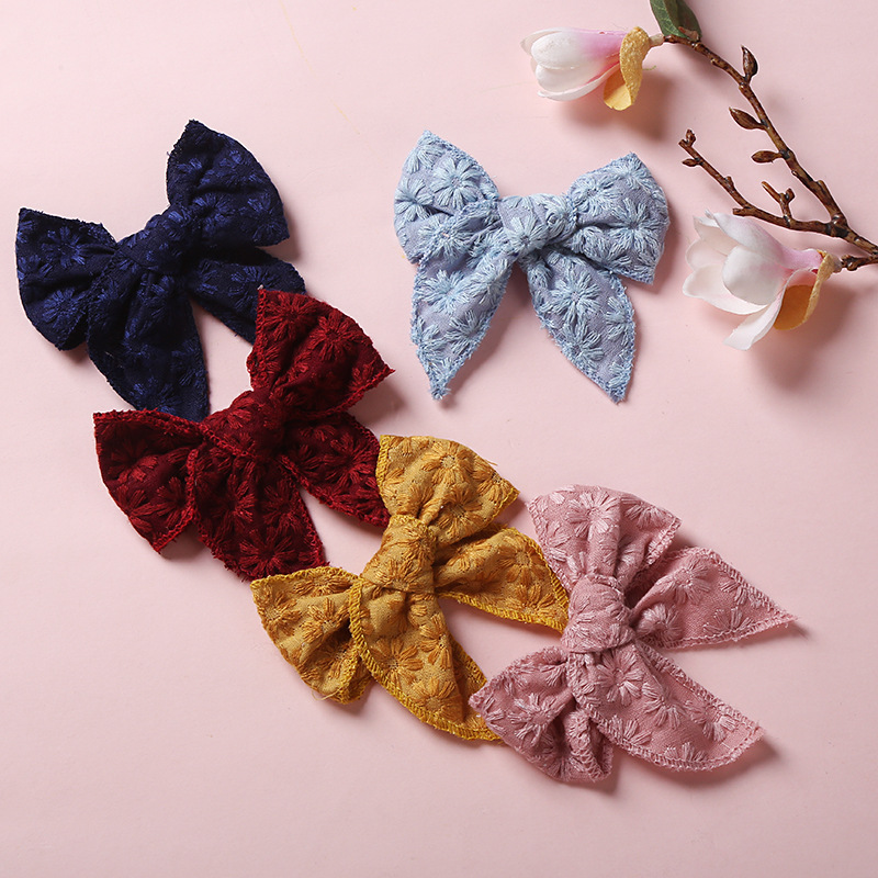 Children's Hairpin Embroidery Girl Bow Hairpin Cotton Linen Clip display picture 3