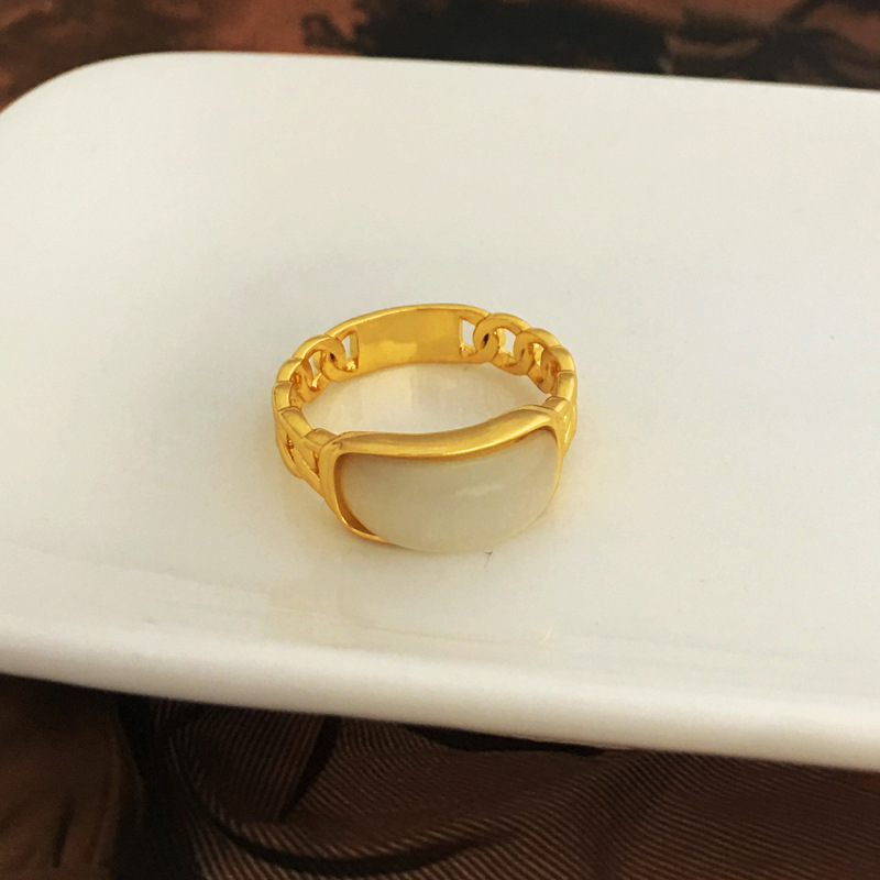 Retro Geometric Copper Rings Plating Opal Copper Rings