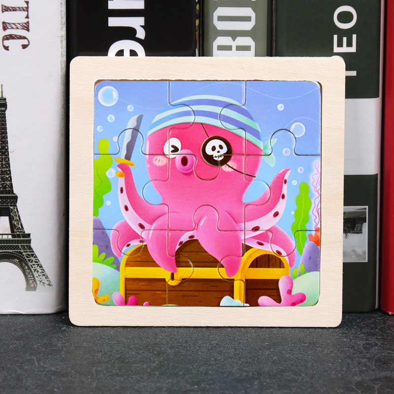 Puzzle pequeño plano de madera de 9 piezas Animal Ocean Traffic Kindergarten Educación temprana Juguetes educativos Puzzle simple de entrada