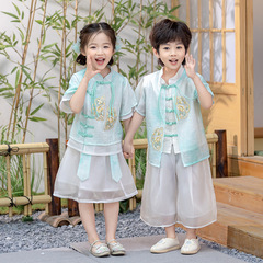兒童漢服男童套裝女童國風唐裝夏季2024新款古風寶寶中式表演衣服