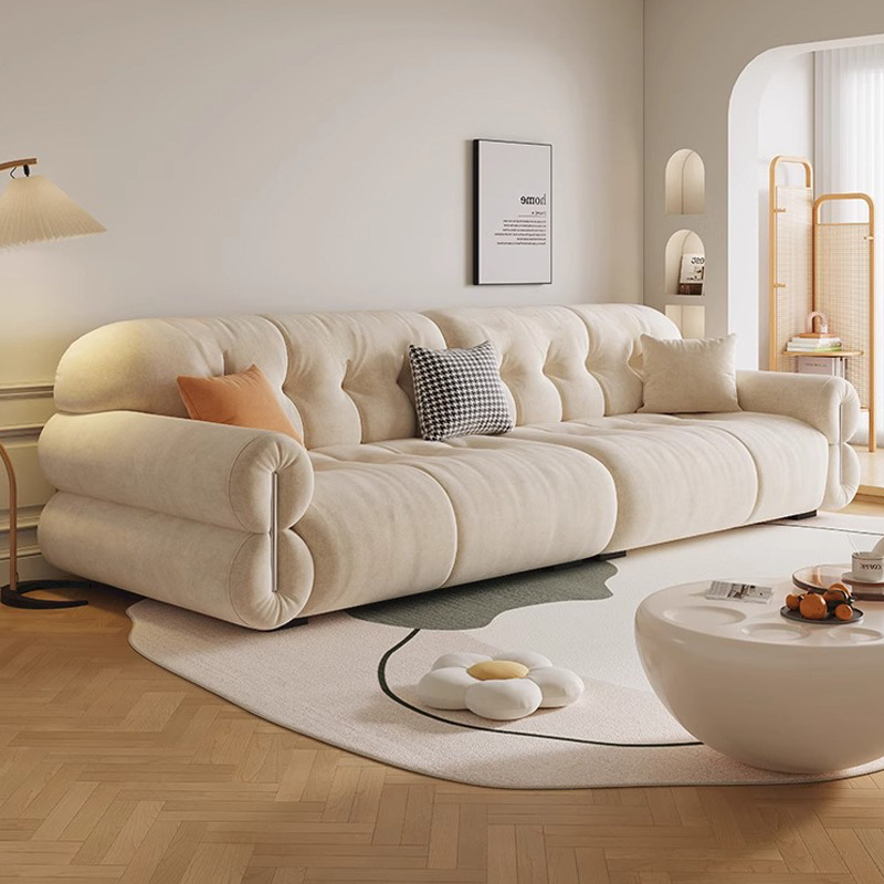 French Cream Style Marshmallow Fabric Sofa Living Room Modern Simple Small Apartment Light Luxury Cloud Sofa Cat Claw Cloth