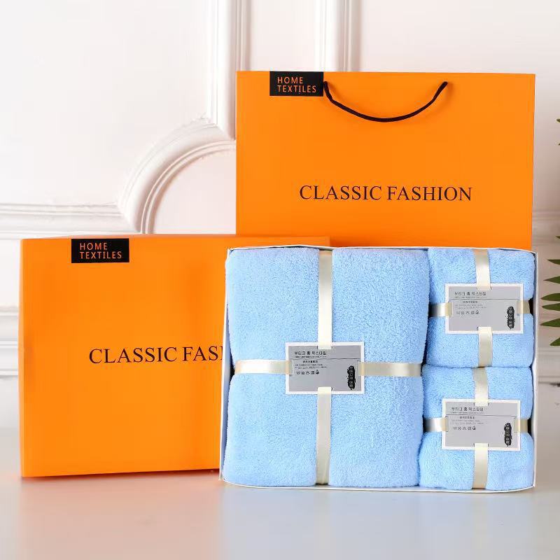 Coral Velvet Towel Gift Box Set, Three-Piece Bath Towel Set, Company Gift, Face Towel, Household Gift, Hand Towel, Souvenir Gift