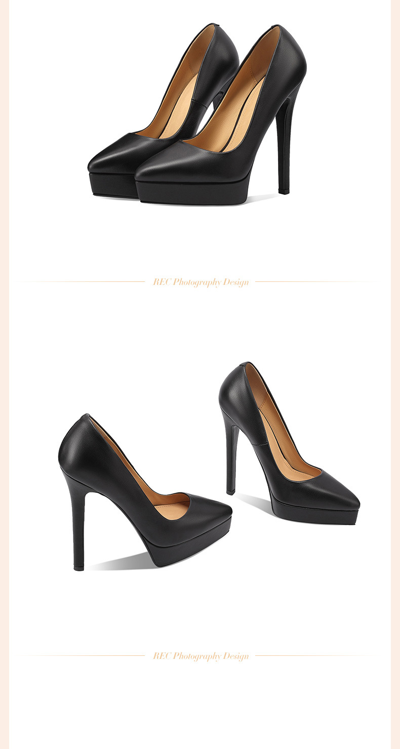 Giày cao gót nữ mũi nhọn da thật gót siêu cao 14 cm đế platform — Màu nude 10CM chi tiết 4