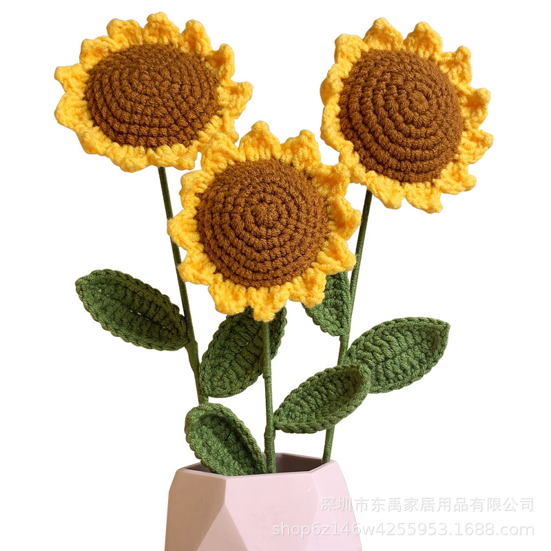 Girasol acabado ramo tejido a mano flor artificial lana flor graduación regalo para novia niña cumpleaños maestro