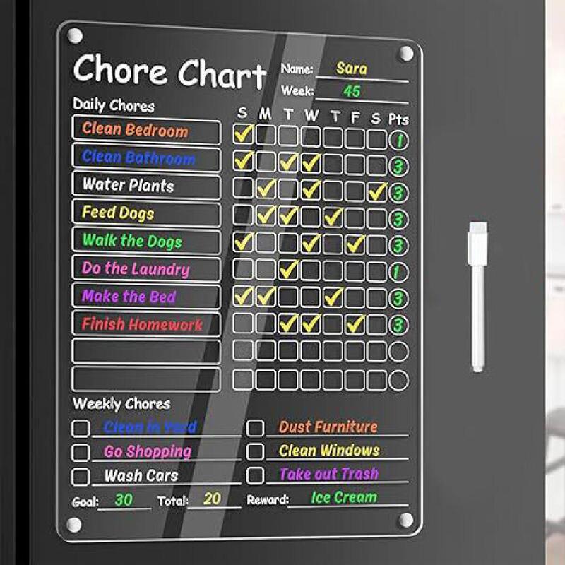 Acrylic Magnetic Erasable Fridge Chore Chart - Reusable Home Weekly Planner Board with