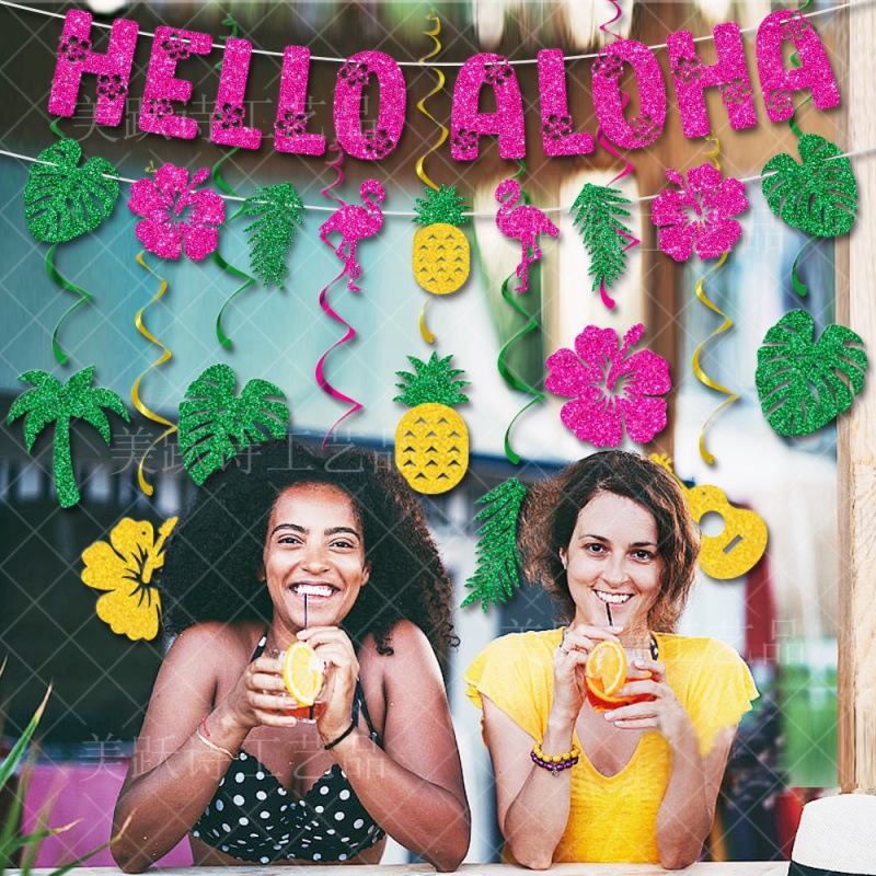 Europa y Estados Unidos transfronterizos Hawaian decoración de la bandera espiral verano flamenco espiral colgante Aloha bandera