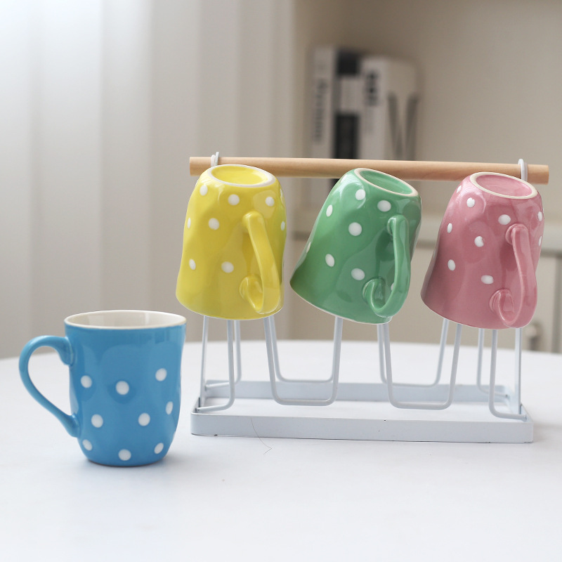 Al por mayor del color caramelo Polka Dot Taza de cerámica desayuno leche taza café Regalo boda se puede establecer image 5