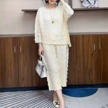 三宅套装宽松褶皱两件套外穿小众简约秋冬款大衣打底连衣裙洋气