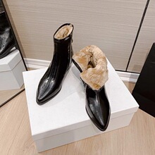 2025冬季新款加绒加厚短靴女粗跟保暖尖头马丁靴雪地靴侧拉链棉鞋