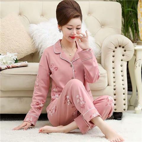 100% Pijama de algodón de manga larga primavera y otoño de mediana edad y anciano traje cardigan más tamaño madre de mediana edad