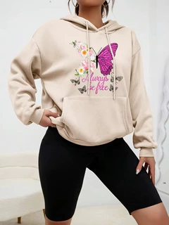 独立站独立站卡通彩色蝴蝶创意印花妇女连帽衫秋季时尚运动服批发
