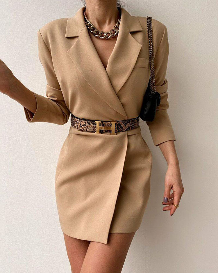solid color long-sleeved lapel dress NSYHC136208